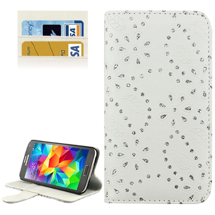 Diamond Palace Flower Pattern Horizontal Flip Leather Case with Credit Card Slots for Galaxy S5 / G900