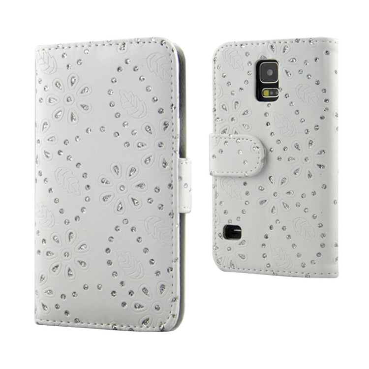 Diamond Palace Flower Pattern Horizontal Flip Leather Case with Credit Card Slots for Galaxy S5 / G900
