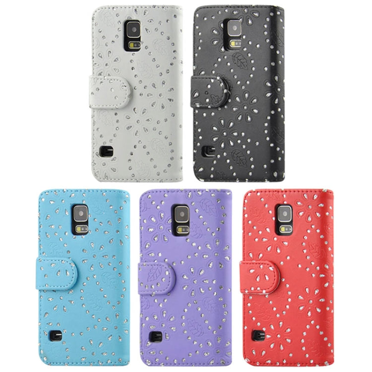 Diamond Palace Flower Pattern Horizontal Flip Leather Case with Credit Card Slots for Galaxy S5 / G900