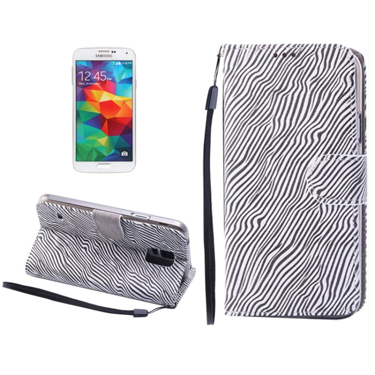 Zebra Texture Leather Case with Credit Card Slot & Holder & Lanyard for Galaxy S5 / G900