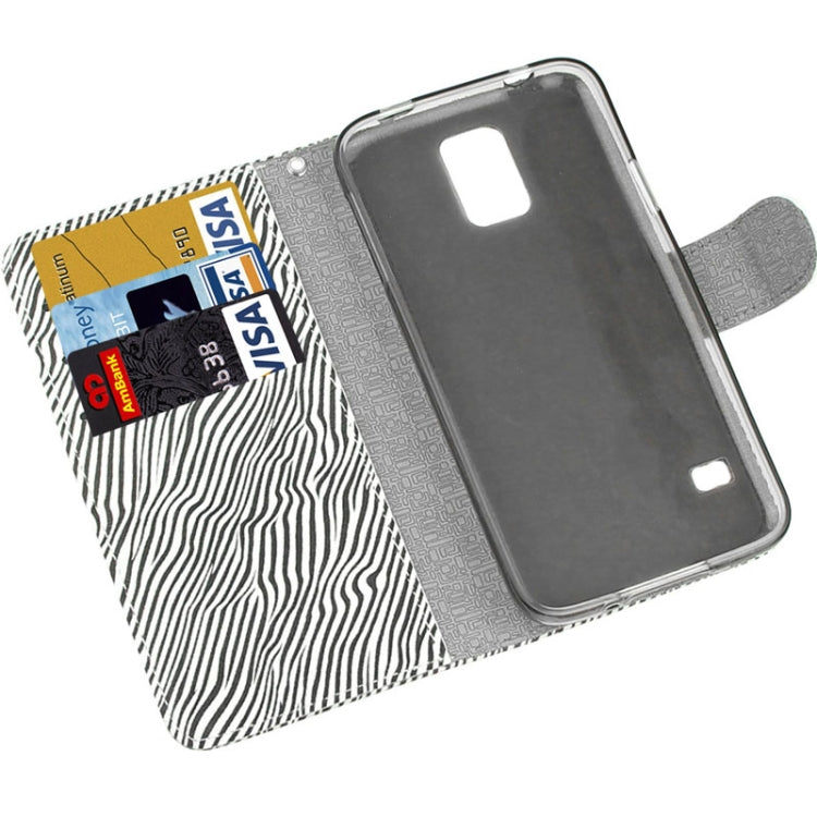 Zebra Texture Leather Case with Credit Card Slot & Holder & Lanyard for Galaxy S5 / G900