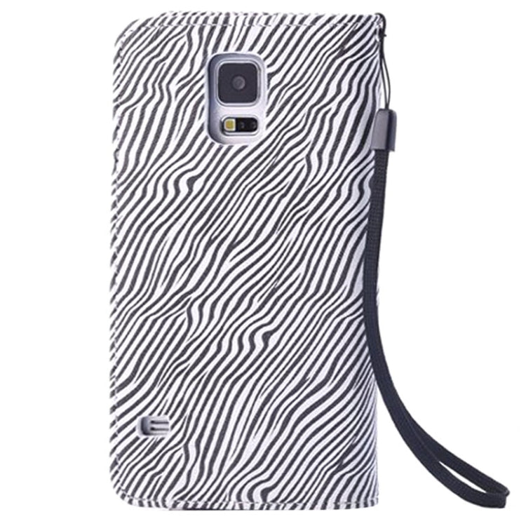 Zebra Texture Leather Case with Credit Card Slot & Holder & Lanyard for Galaxy S5 / G900
