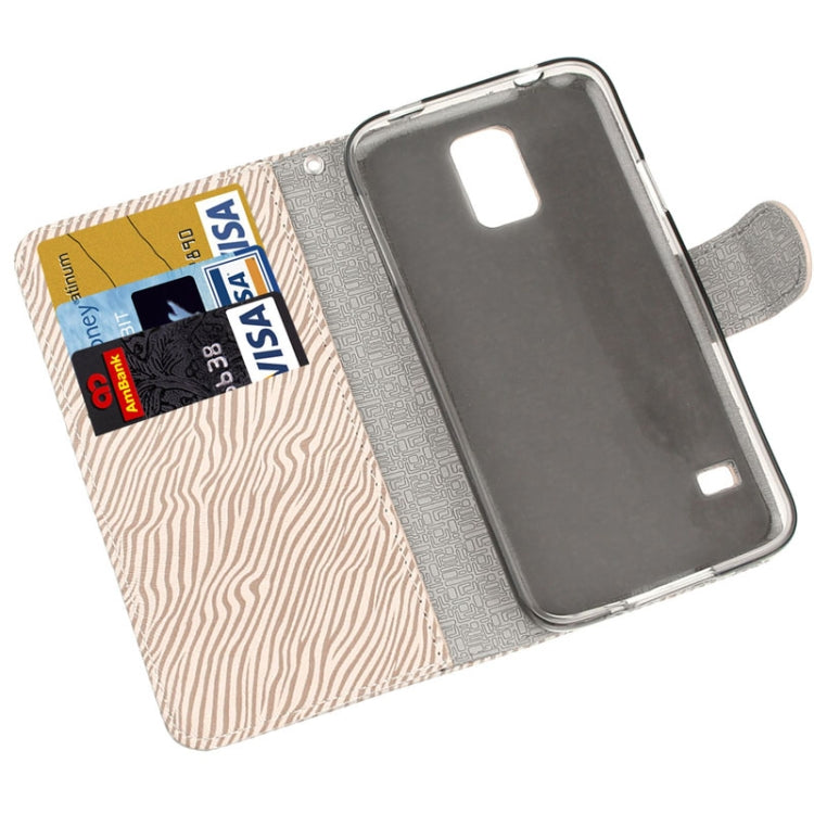 Zebra Texture Leather Case with Credit Card Slot & Holder & Lanyard for Galaxy S5 / G900