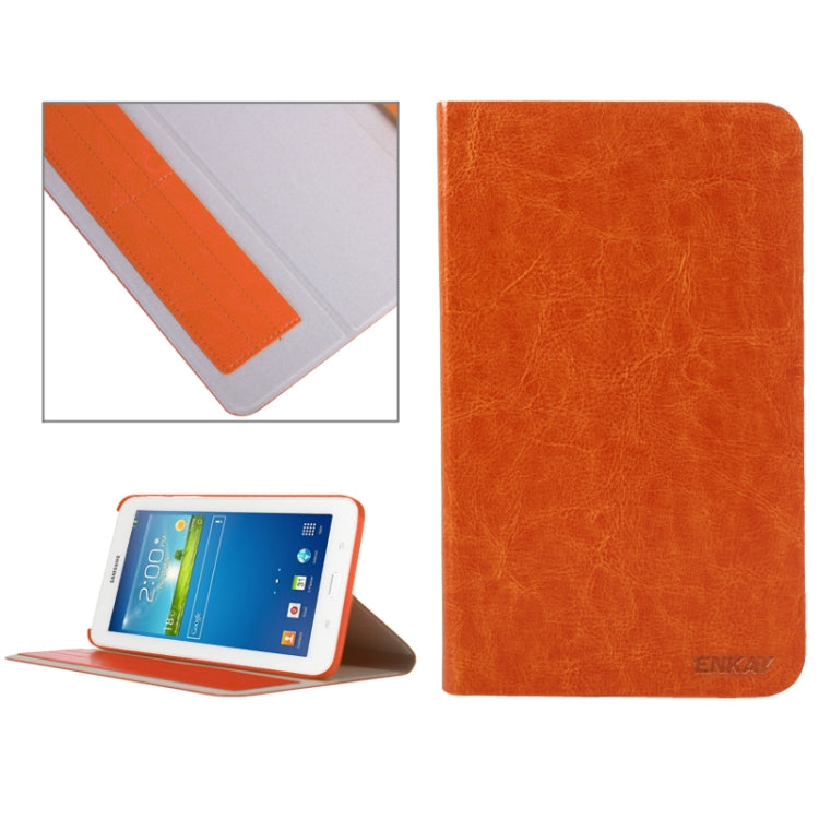 ENKAY Crazy Horse Texture Leather Case with Holder & Credit Card Slot for Galaxy Tab 3 Lite T110 / T111, ENK-7058