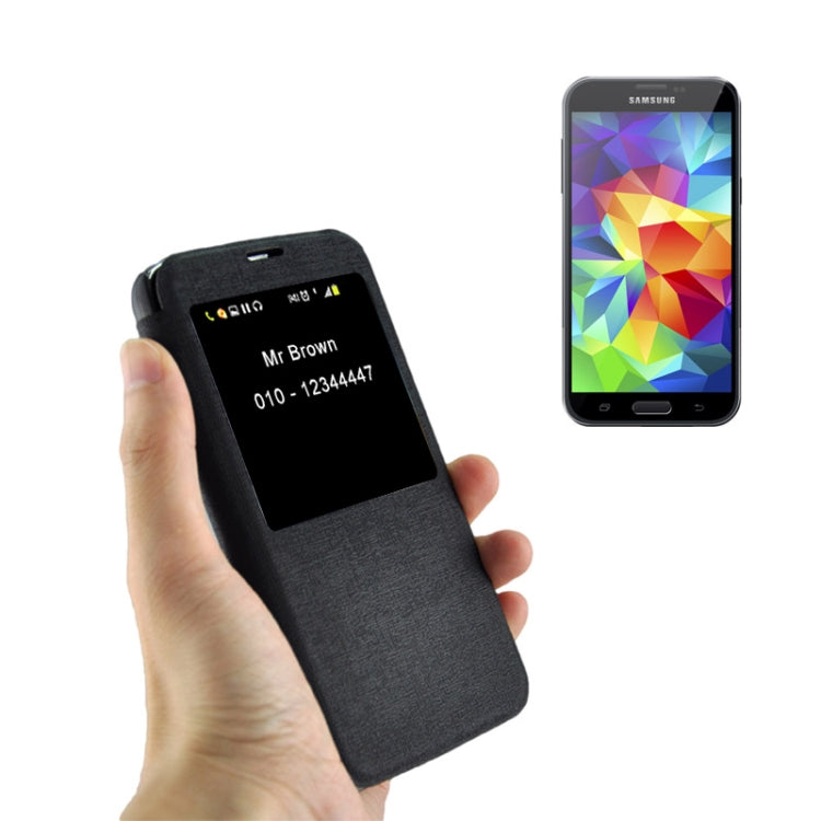 Oracle Texture Horizontal Flip Leather Case with Call Display ID for Galaxy S5 / G900