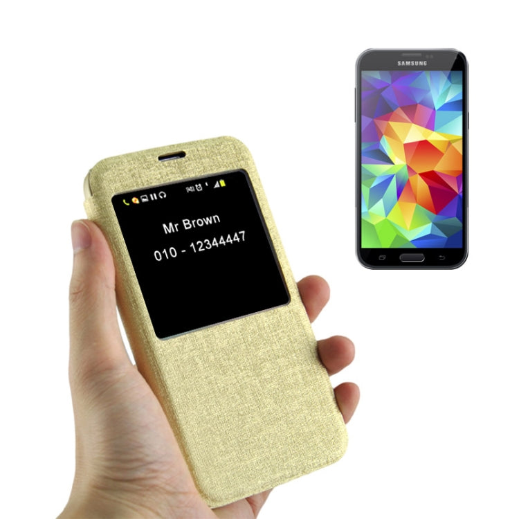Oracle Texture Horizontal Flip Leather Case with Call Display ID for Galaxy S5 / G900