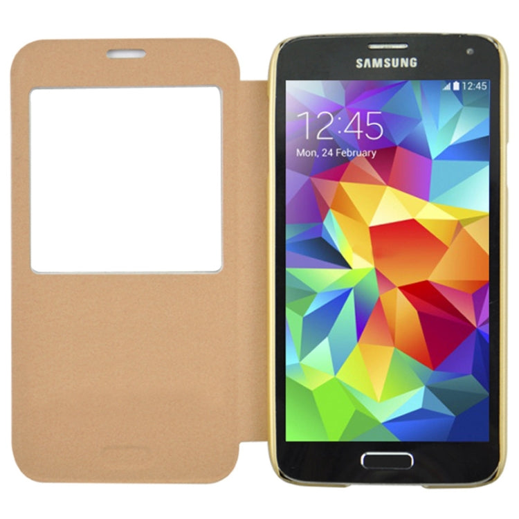 Oracle Texture Horizontal Flip Leather Case with Call Display ID for Galaxy S5 / G900