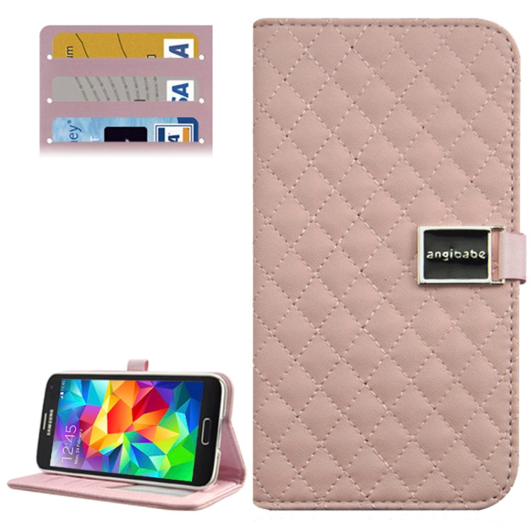 Grid Texture Horizontal Flip Leather Case with Credit Card Slots & Holder for Galaxy S5 / G900