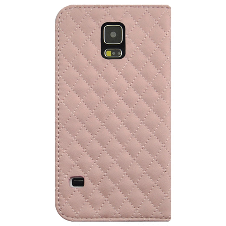 Grid Texture Horizontal Flip Leather Case with Credit Card Slots & Holder for Galaxy S5 / G900