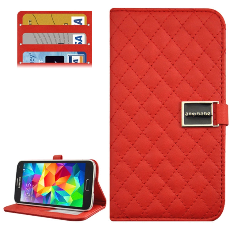 Grid Texture Horizontal Flip Leather Case with Credit Card Slots & Holder for Galaxy S5 / G900