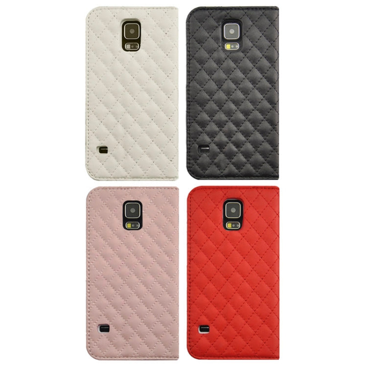 Grid Texture Horizontal Flip Leather Case with Credit Card Slots & Holder for Galaxy S5 / G900