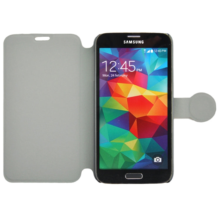 Coin Shape Magnetic Buckle Wood Texture Leather Case with Holder for Galaxy S5 / G900