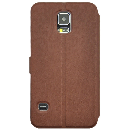 Coin Shape Magnetic Buckle Wood Texture Leather Case with Holder for Galaxy S5 / G900