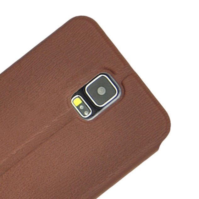Coin Shape Magnetic Buckle Wood Texture Leather Case with Holder for Galaxy S5 / G900
