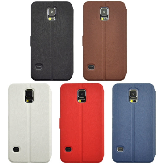 Coin Shape Magnetic Buckle Wood Texture Leather Case with Holder for Galaxy S5 / G900