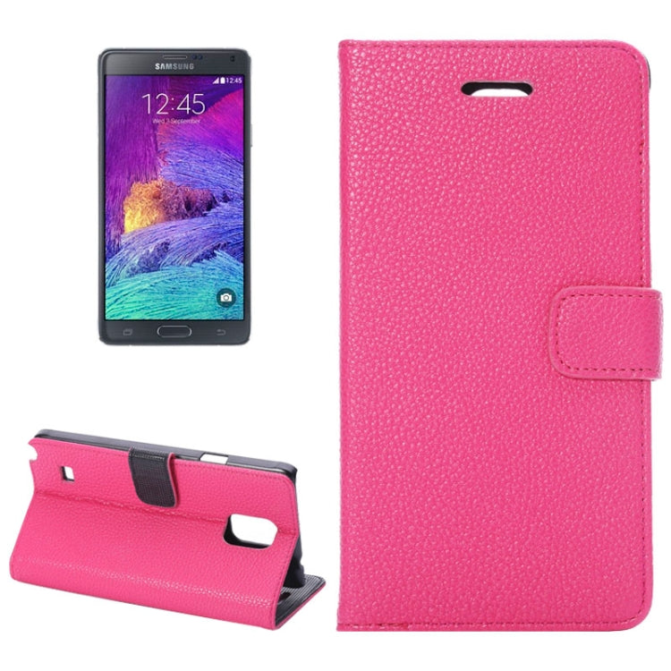 Litchi Texture Magnetic Button Horizontal Flip Leather Case with Holder & Card Slots & Wallet for Galaxy Note 4