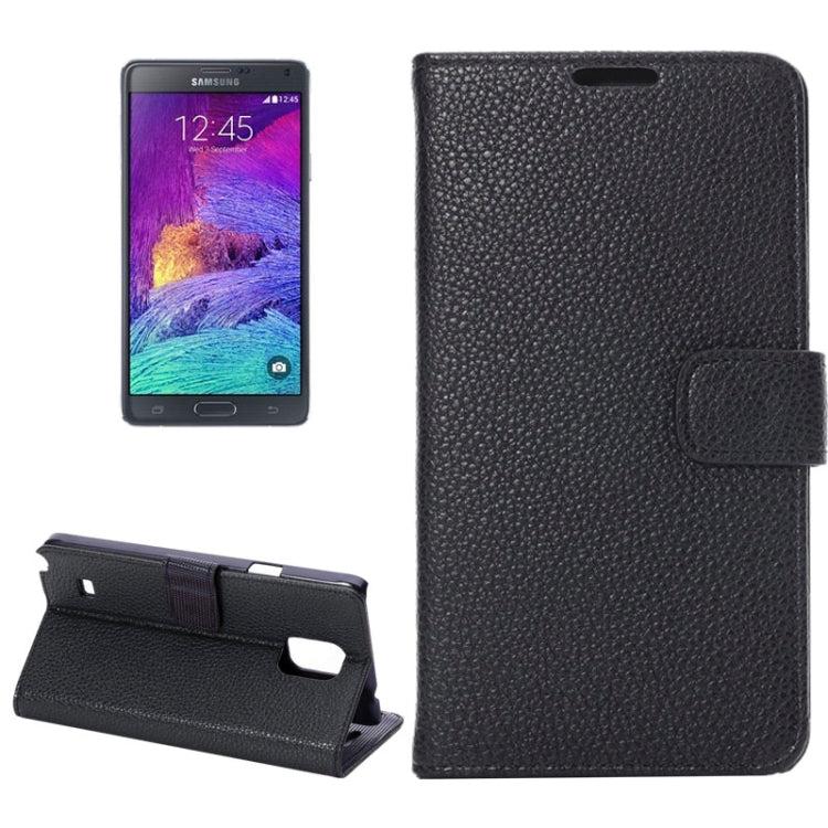 Litchi Texture Magnetic Button Horizontal Flip Leather Case with Holder & Card Slots & Wallet for Galaxy Note 4
