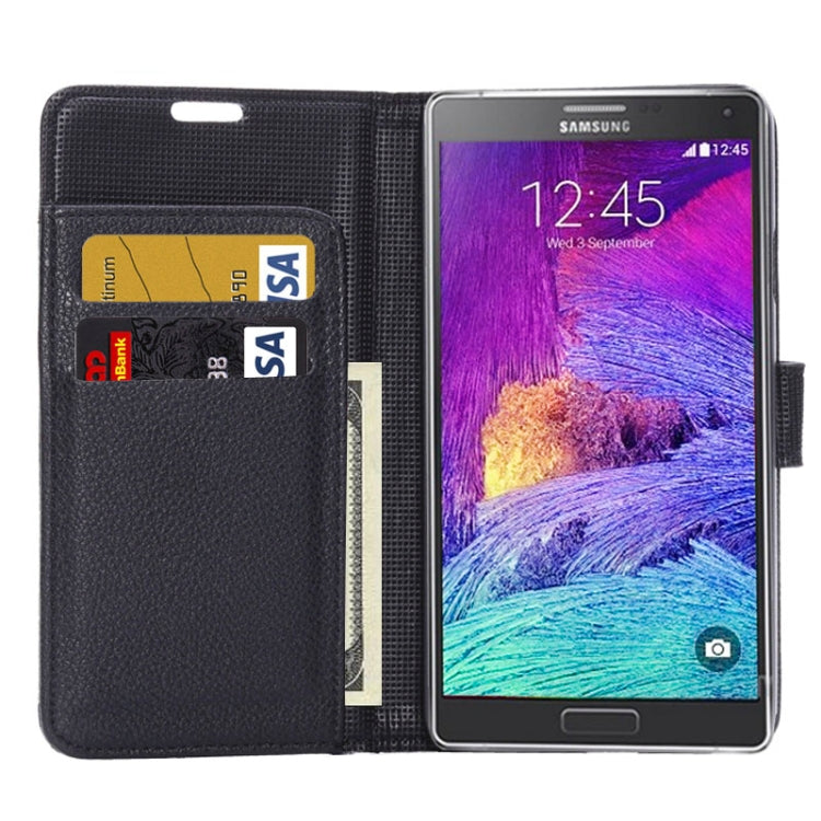 Litchi Texture Magnetic Button Horizontal Flip Leather Case with Holder & Card Slots & Wallet for Galaxy Note 4