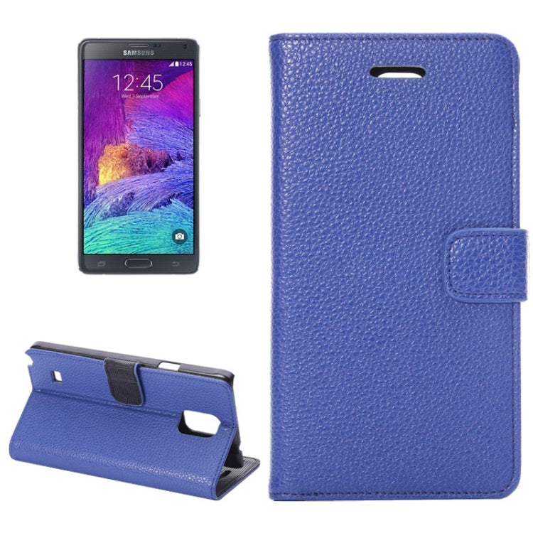 Litchi Texture Magnetic Button Horizontal Flip Leather Case with Holder & Card Slots & Wallet for Galaxy Note 4