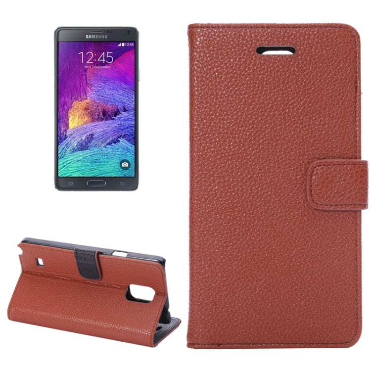Litchi Texture Magnetic Button Horizontal Flip Leather Case with Holder & Card Slots & Wallet for Galaxy Note 4