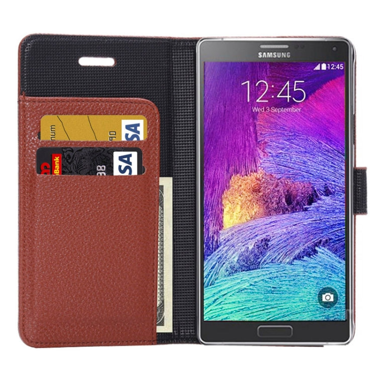 Litchi Texture Magnetic Button Horizontal Flip Leather Case with Holder & Card Slots & Wallet for Galaxy Note 4
