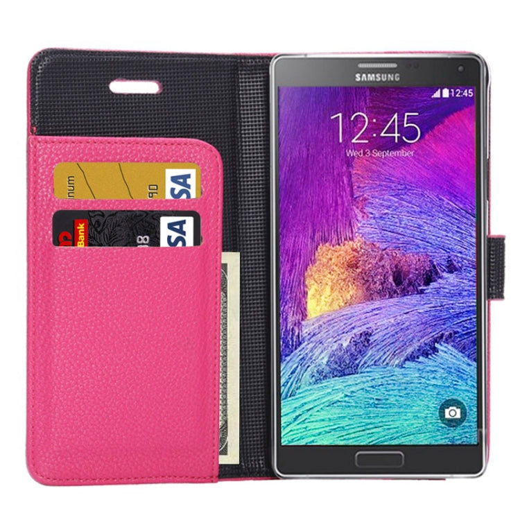 Litchi Texture Magnetic Button Horizontal Flip Leather Case with Holder & Card Slots & Wallet for Galaxy Note 4