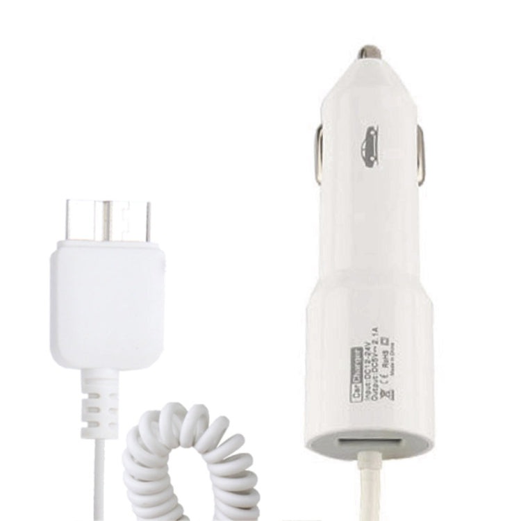 5.1V 2.1A Micro USB Teleson Car Charger Coiled Cable for Galaxy S5 / G900 / Note III / N9000 (White)