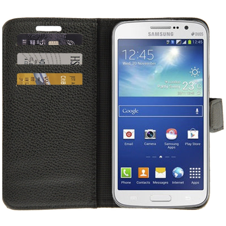 Lichee Texture Horizontal Flip Button Leather Case with Credit Card Slots & Holder for Galaxy Grand 2 / G7106