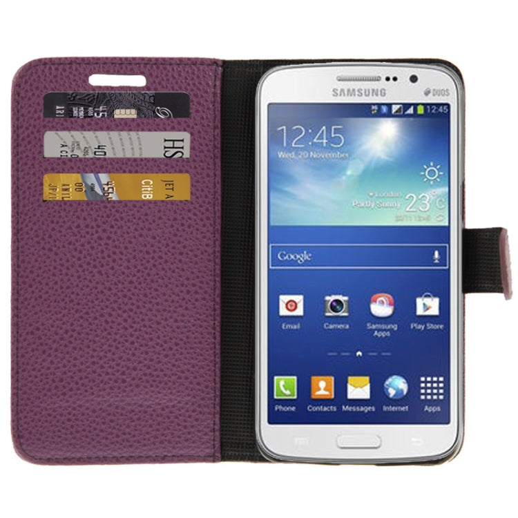 Lichee Texture Horizontal Flip Button Leather Case with Credit Card Slots & Holder for Galaxy Grand 2 / G7106