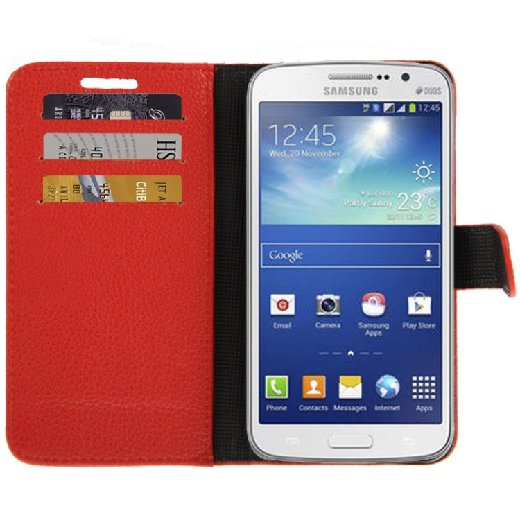 Lichee Texture Horizontal Flip Button Leather Case with Credit Card Slots & Holder for Galaxy Grand 2 / G7106