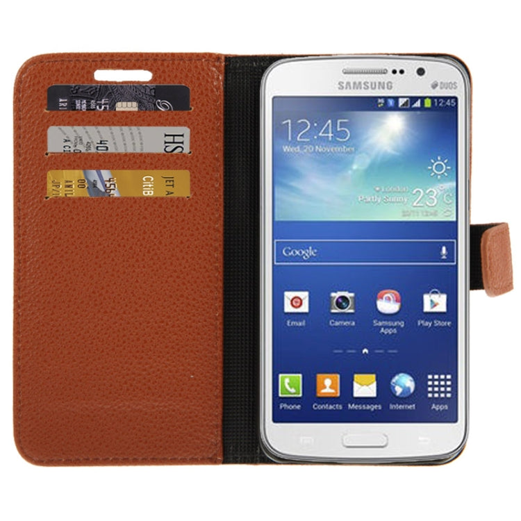 Lichee Texture Horizontal Flip Button Leather Case with Credit Card Slots & Holder for Galaxy Grand 2 / G7106