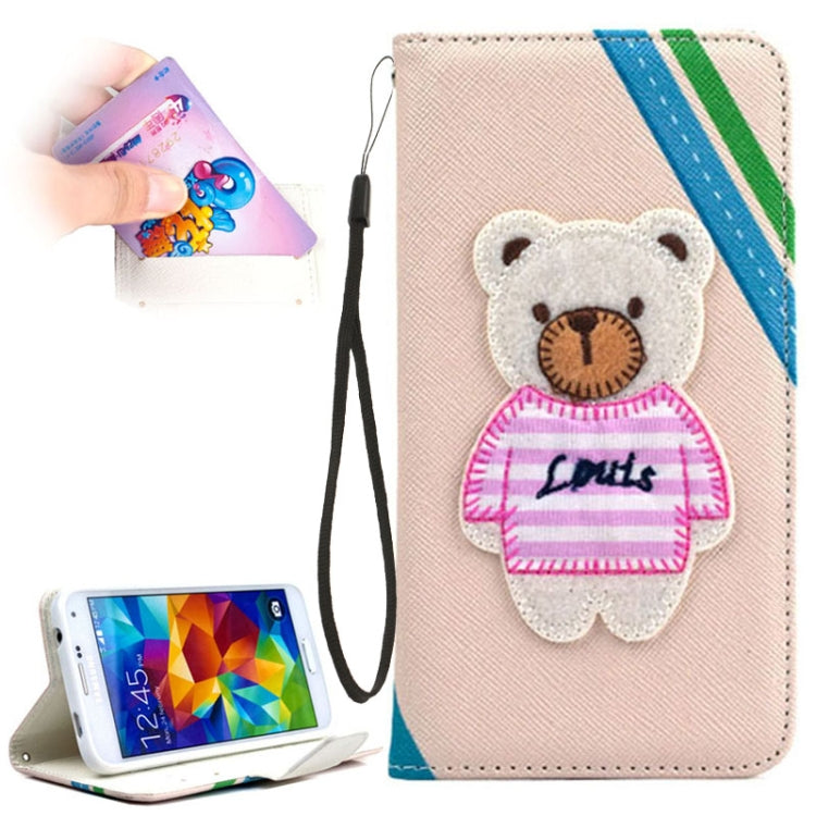 Bear Pattern Wallet Flip Leather Case with Holder & Lanyard for Galaxy S5 / G900