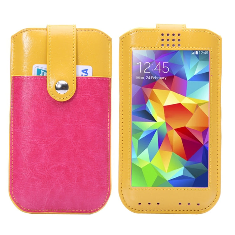 Universal Crazy Horse Texture Leather Case with Fullscreen Touch & Card Slots for Galaxy S6 / S5 / i9600 / G900 (Yellow + Magenta)