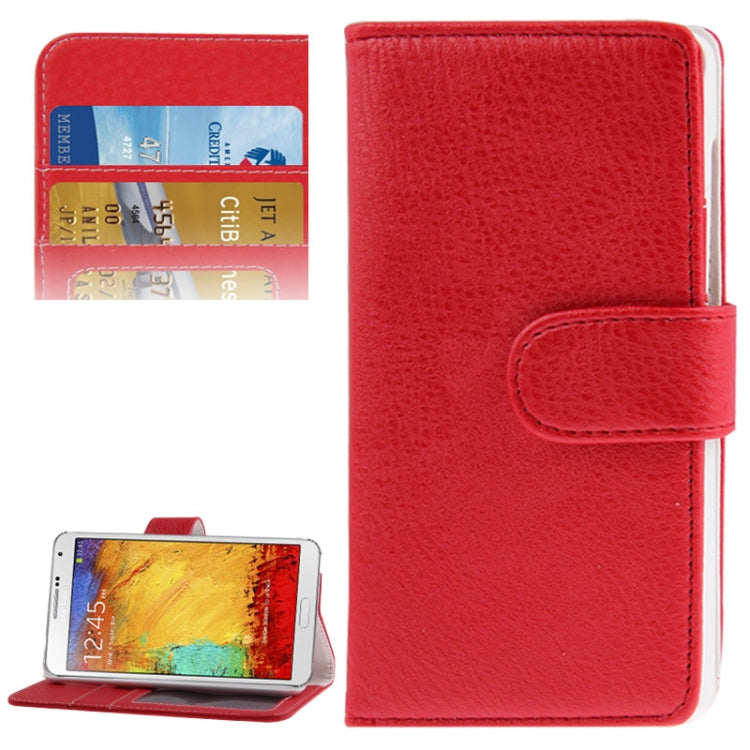 Litchi Texture Horizontal Flip Leather Case with Credit Card Slot & Holder for Galaxy Note 3 Neo / N7505(Red)