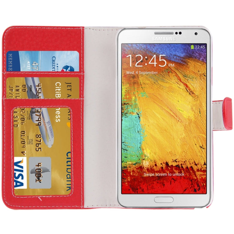 Litchi Texture Horizontal Flip Leather Case with Credit Card Slot & Holder for Galaxy Note 3 Neo / N7505(Red)