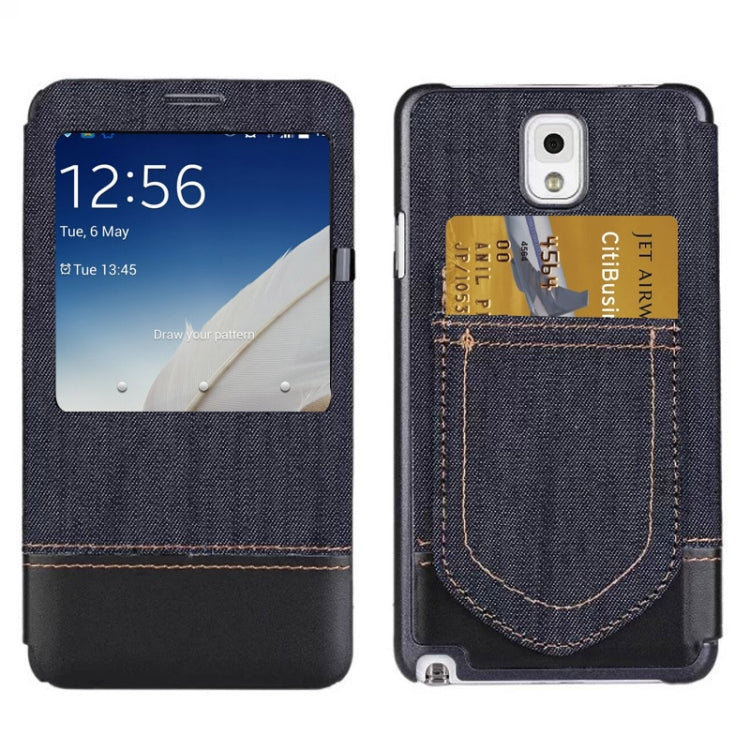 Jeans Style Flip Leather Case with Credit Card Slots & Call Display ID for Galaxy Note III / N9000