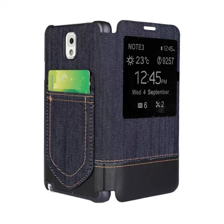 Jeans Style Flip Leather Case with Credit Card Slots & Call Display ID for Galaxy Note III / N9000