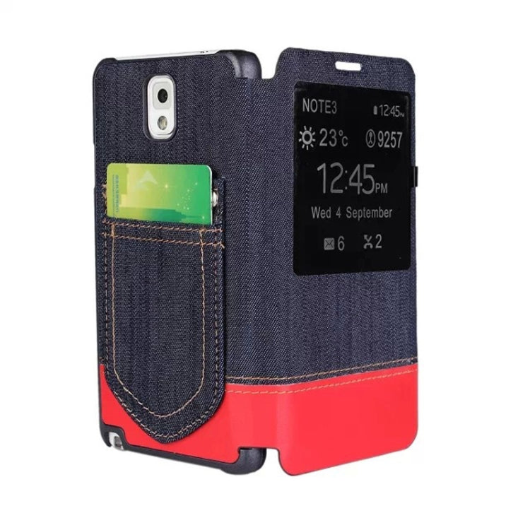 Jeans Style Flip Leather Case with Credit Card Slots & Call Display ID for Galaxy Note III / N9000