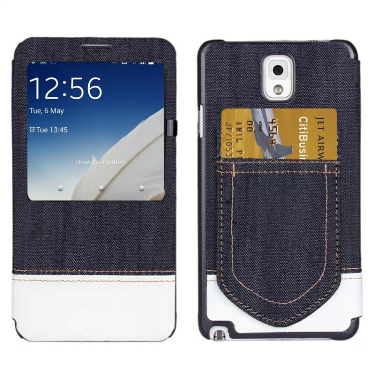 Jeans Style Flip Leather Case with Credit Card Slots & Call Display ID for Galaxy Note III / N9000