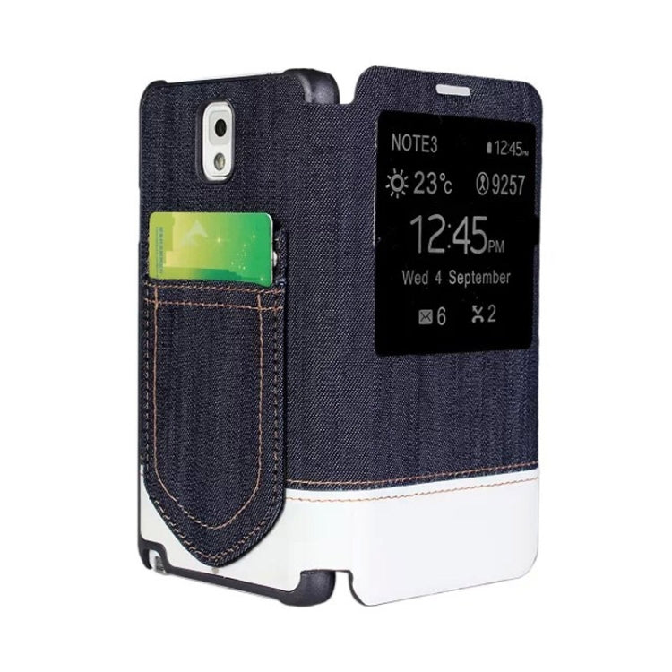 Jeans Style Flip Leather Case with Credit Card Slots & Call Display ID for Galaxy Note III / N9000
