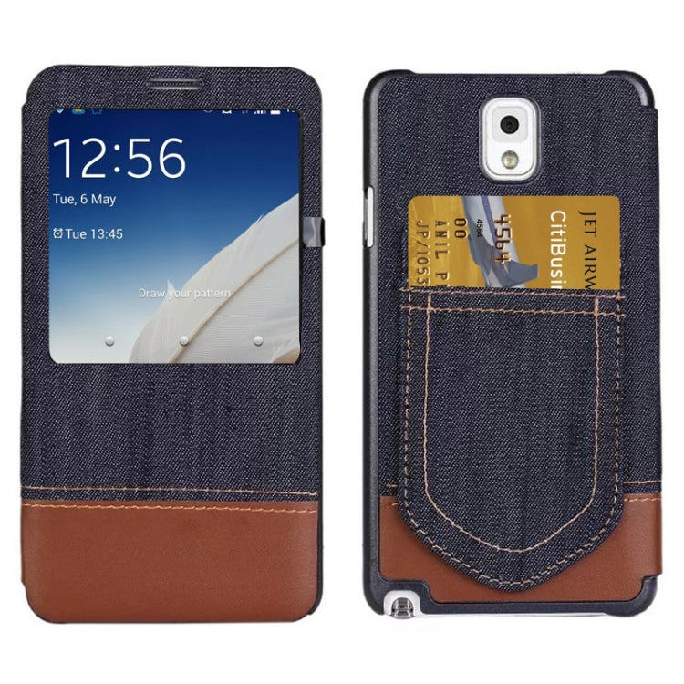 Jeans Style Flip Leather Case with Credit Card Slots & Call Display ID for Galaxy Note III / N9000