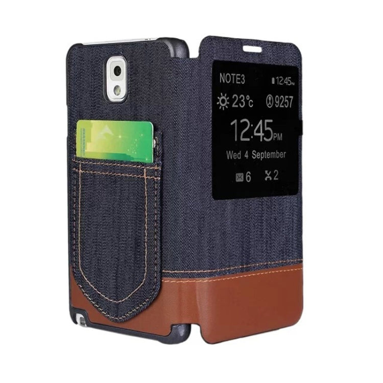 Jeans Style Flip Leather Case with Credit Card Slots & Call Display ID for Galaxy Note III / N9000