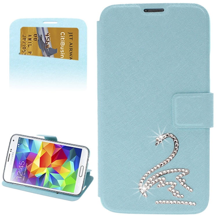 Hairline Texture Swan Diamond Encrusted Flip Leather Case with Holder & Credit Card Slot for Galaxy S5 / G900