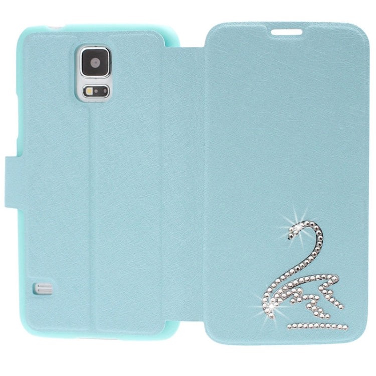 Hairline Texture Swan Diamond Encrusted Flip Leather Case with Holder & Credit Card Slot for Galaxy S5 / G900