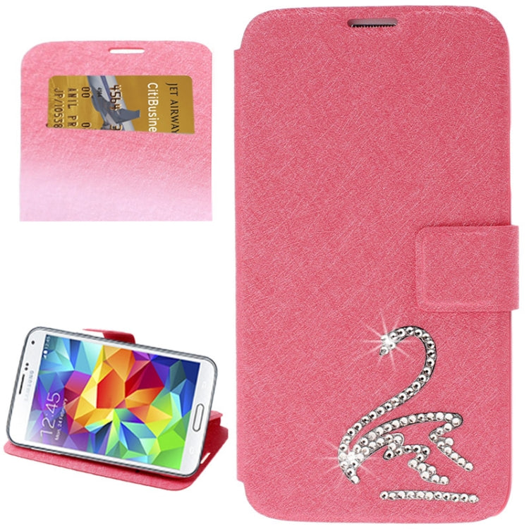 Hairline Texture Swan Diamond Encrusted Flip Leather Case with Holder & Credit Card Slot for Galaxy S5 / G900