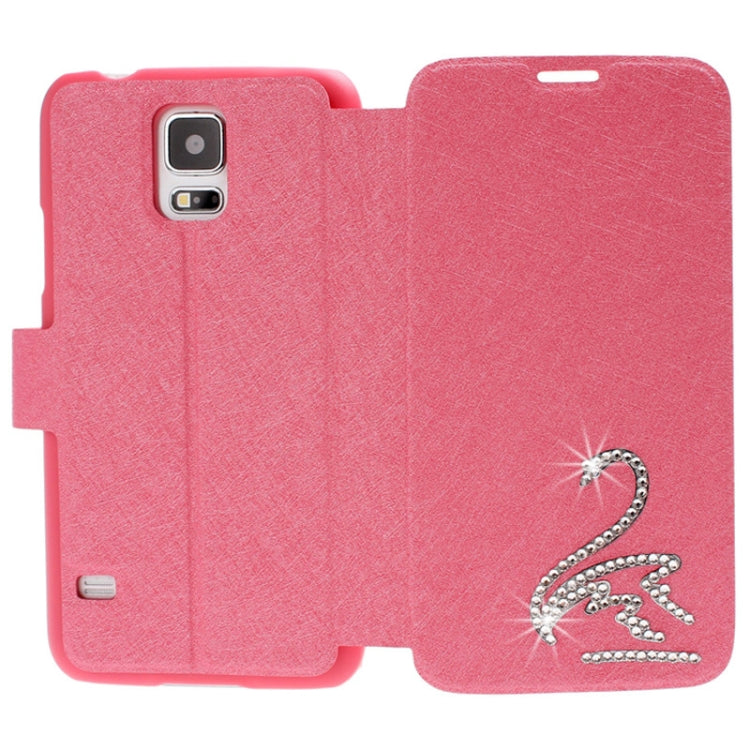 Hairline Texture Swan Diamond Encrusted Flip Leather Case with Holder & Credit Card Slot for Galaxy S5 / G900
