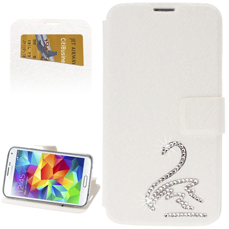 Hairline Texture Swan Diamond Encrusted Flip Leather Case with Holder & Credit Card Slot for Galaxy S5 / G900