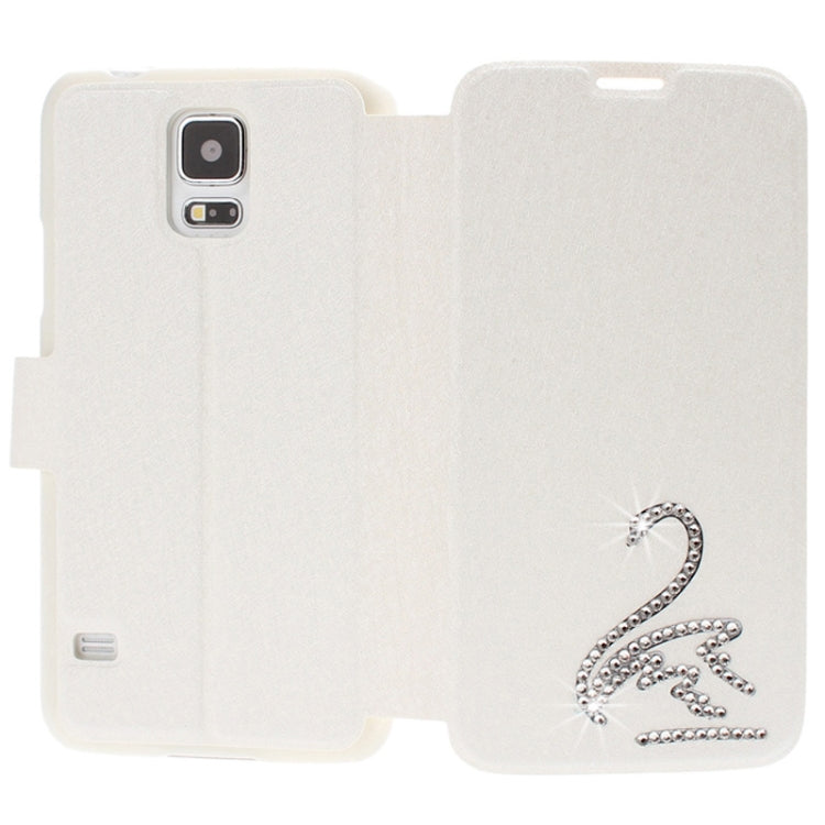 Hairline Texture Swan Diamond Encrusted Flip Leather Case with Holder & Credit Card Slot for Galaxy S5 / G900