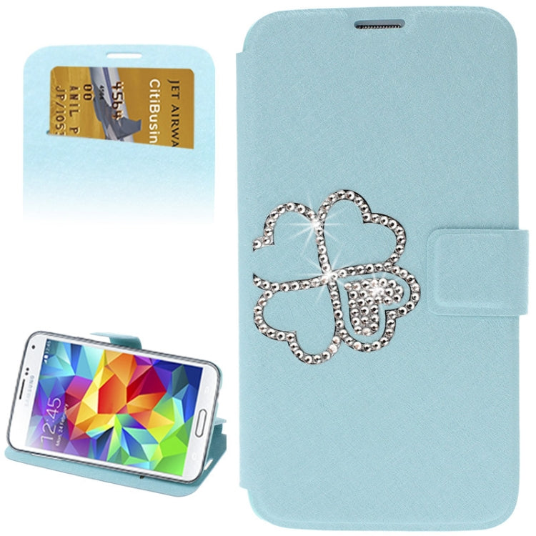 Hairline Texture Four Leaf Clover Diamond Encrusted Flip Leather Case with Holder & Credit Card Slot for Galaxy S5 / G900