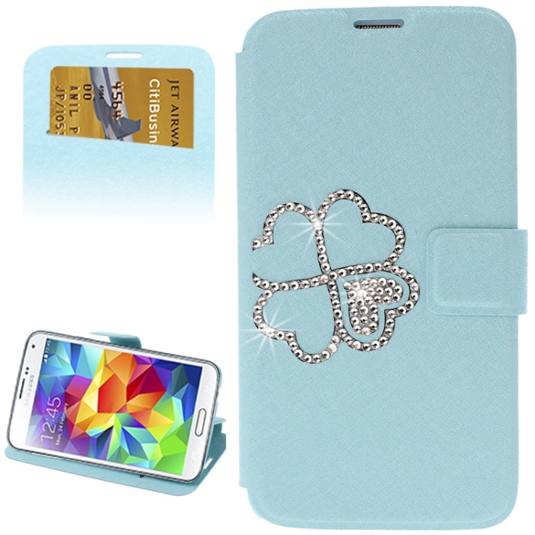 Hairline Texture Four Leaf Clover Diamond Encrusted Flip Leather Case with Holder & Credit Card Slot for Galaxy S5 / G900